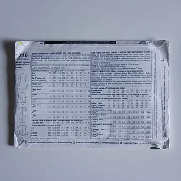 Simplicity New #1716p5 English to Spanish Vintage Pattern SZ 12-20 - Picture 4 of 8